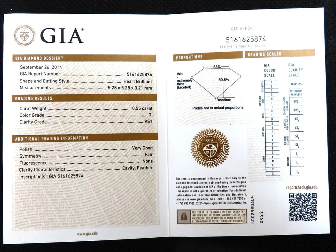 GIA Certified .55ct heart cut diamond solitaire ring platinum classic D/VS - 6