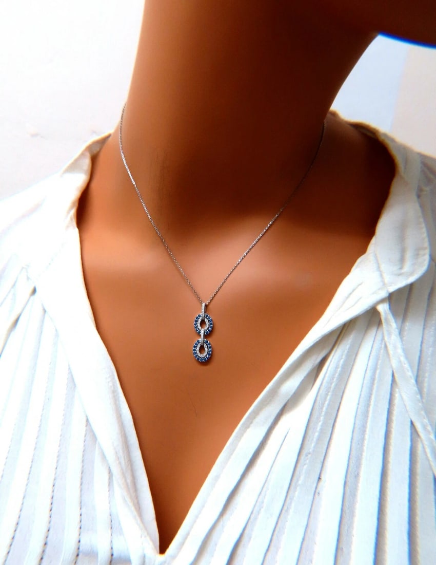 .90ct Natural Sapphire Diamonds Double Loop Link Necklace 14kt - 6