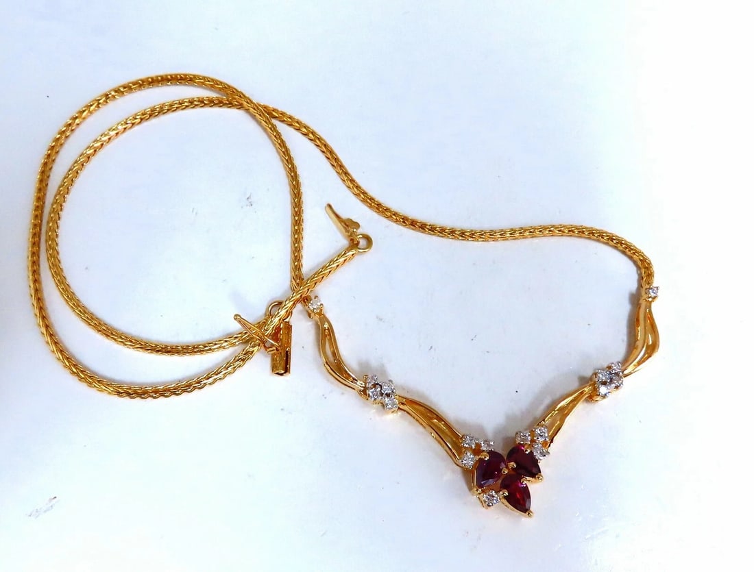 1.90ct Natural Ruby Diamonds Lariat Necklace 14kt: Title: 1.90ct Natural Ruby Diamonds Lariat Necklace 14kt Description: Red Ruby & Diamonds Lariat Necklace 1.70ct. natural pear shape ruby Red-Purple Colors .20ct. Natural diamonds. Round Cuts G color
