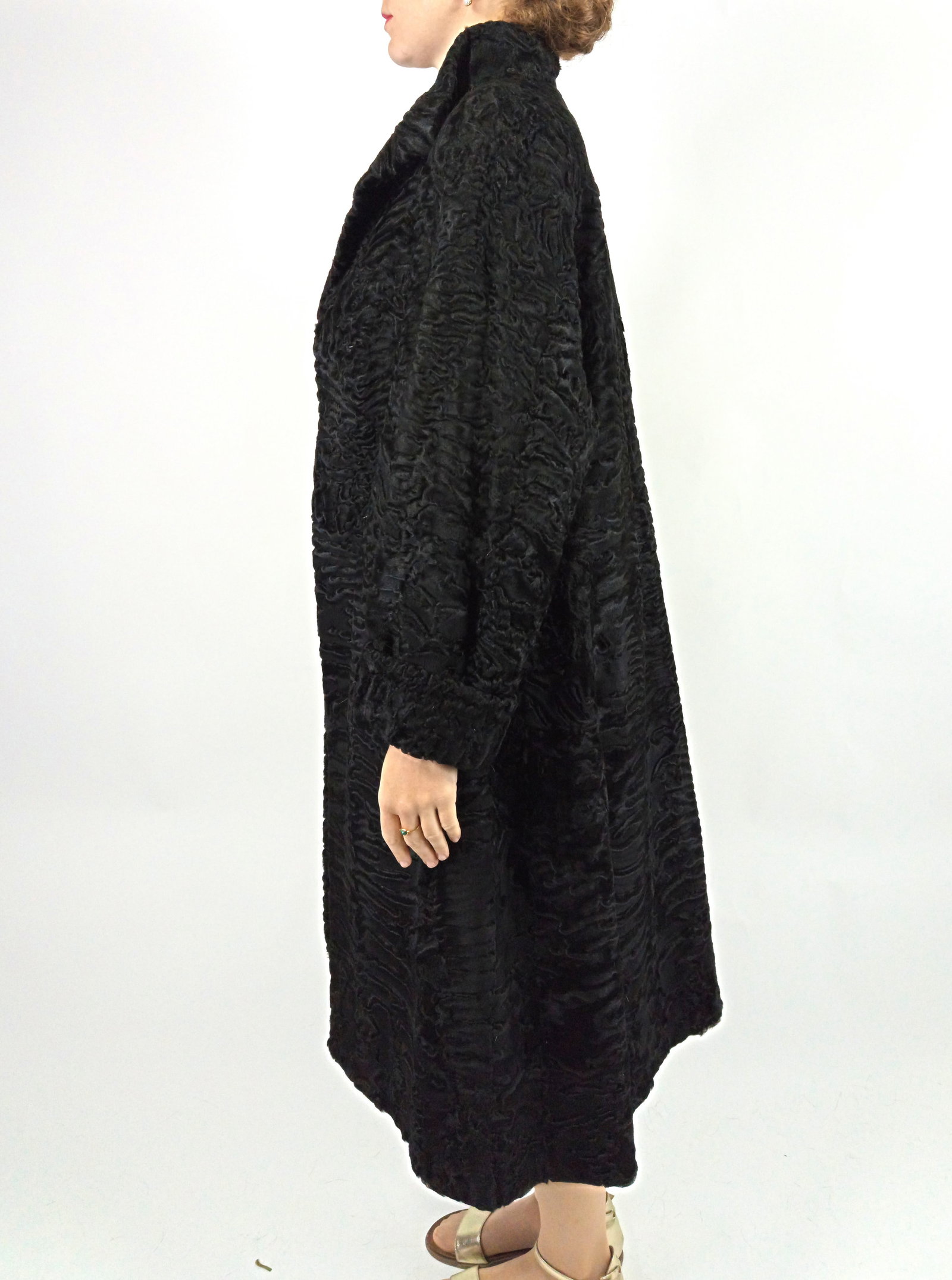 BLACK PERSIAN LAMB FUR COAT EU: XL ; US: 20 - 3