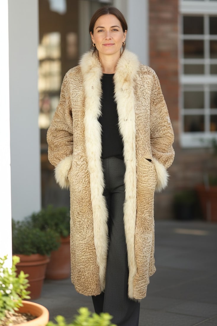 REVERSIBLE GOLDEN LAMB FUR COAT EU: L ; US: 16 (1 of 12)