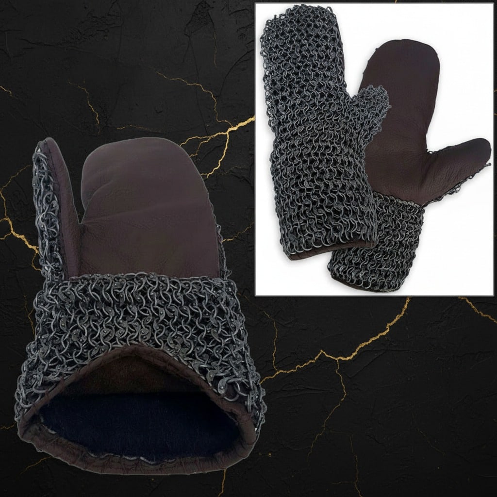 Steel Riveted Chainmail Padded Gauntlets 16ga Medieval Knight Gloves Mitts - 3