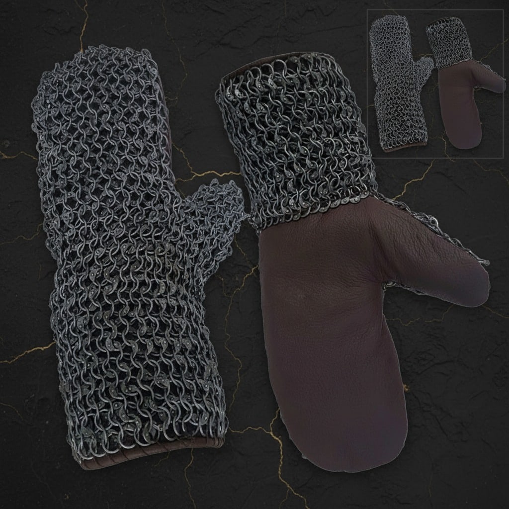 Steel Riveted Chainmail Padded Gauntlets 16ga Medieval Knight Gloves Mitts - 4
