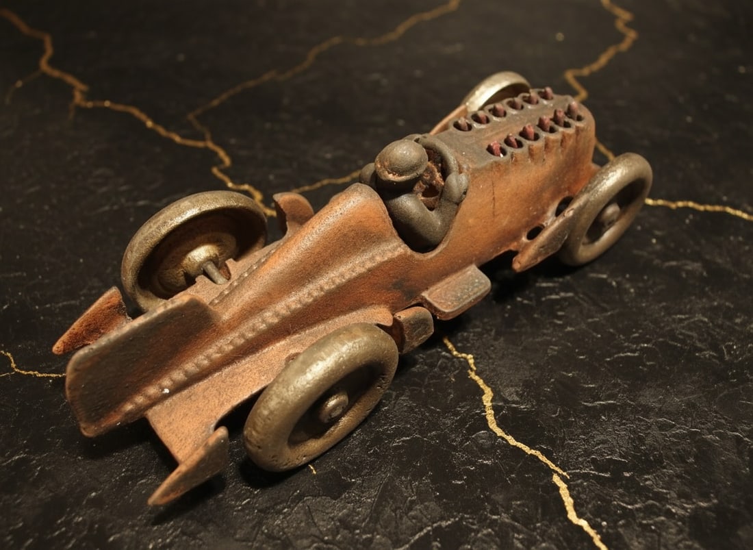 Heavy Cast Iron Toy Racing Car Moving Flame Detail Vintage Style Figurine - 4
