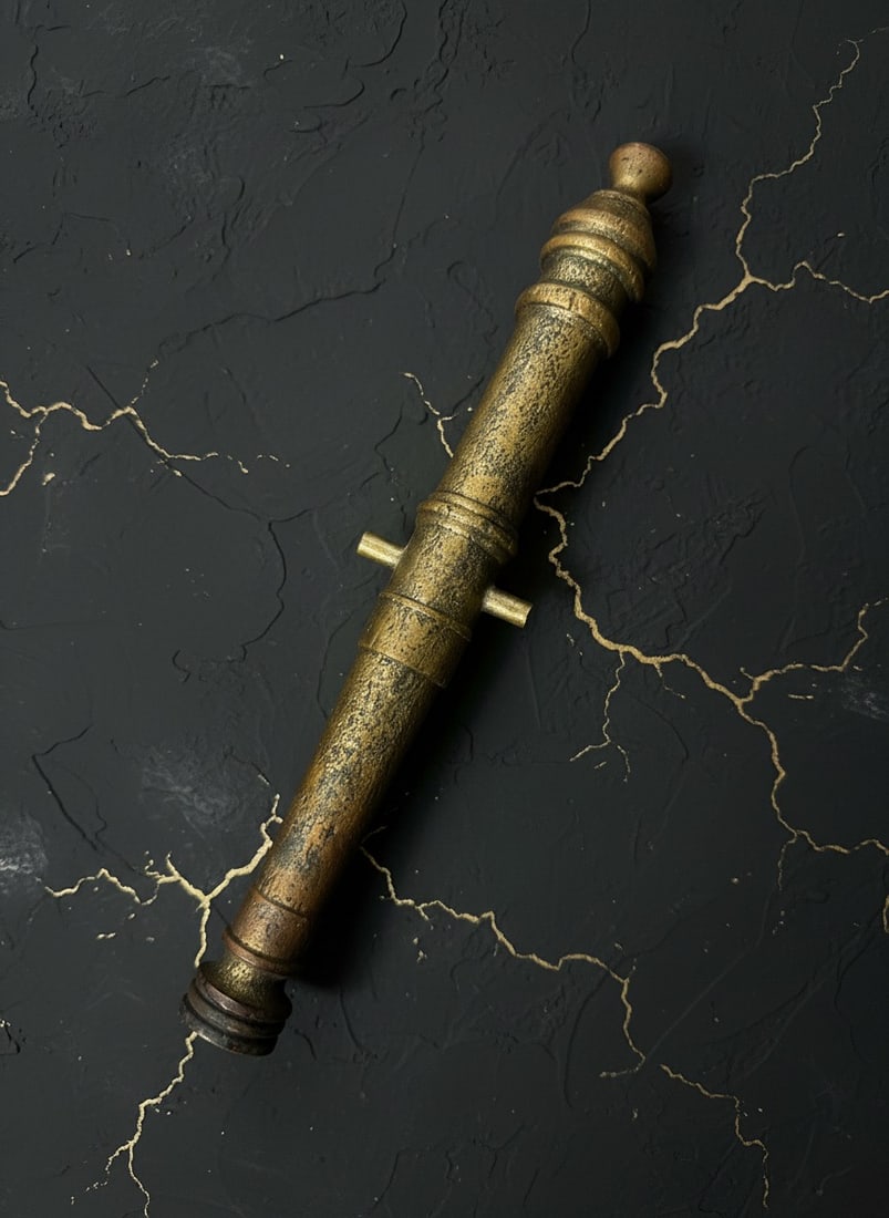 13" Vintage Brass Miniature Artillery Cannon on Wooden Base European Style - 6