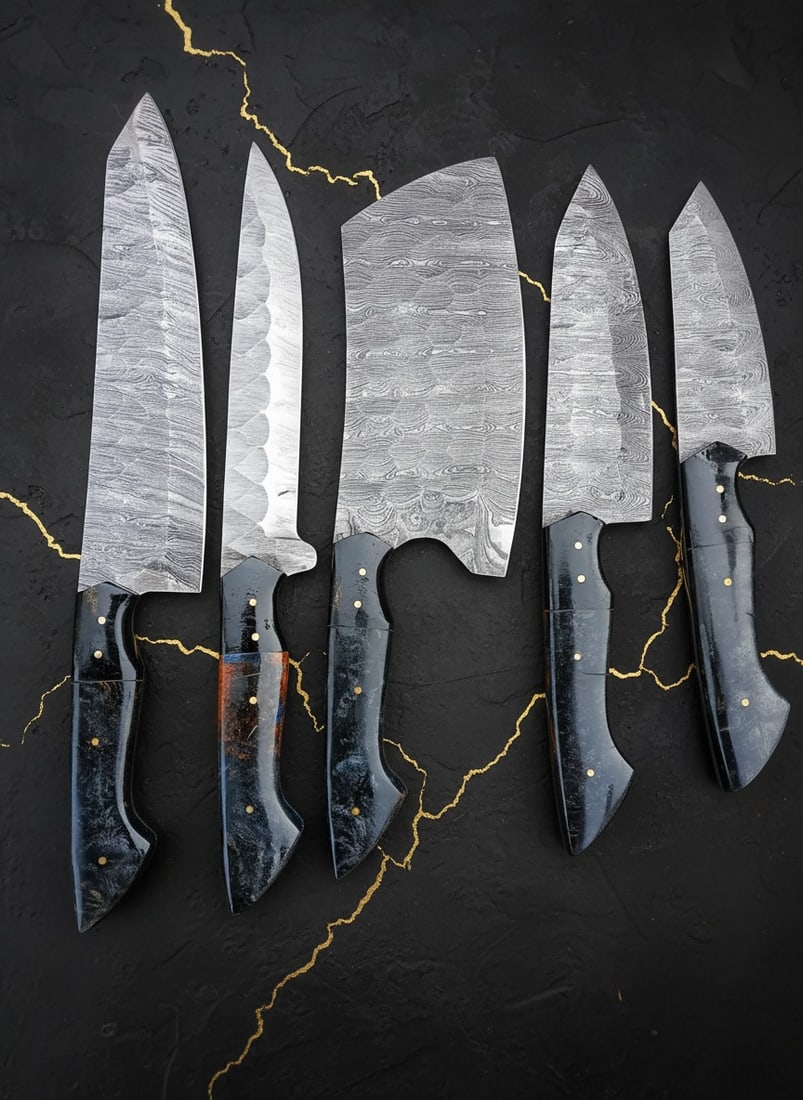 Handcrafted Damascus Steel Kitchen Chef Knife Set Professional Cutlery - 2