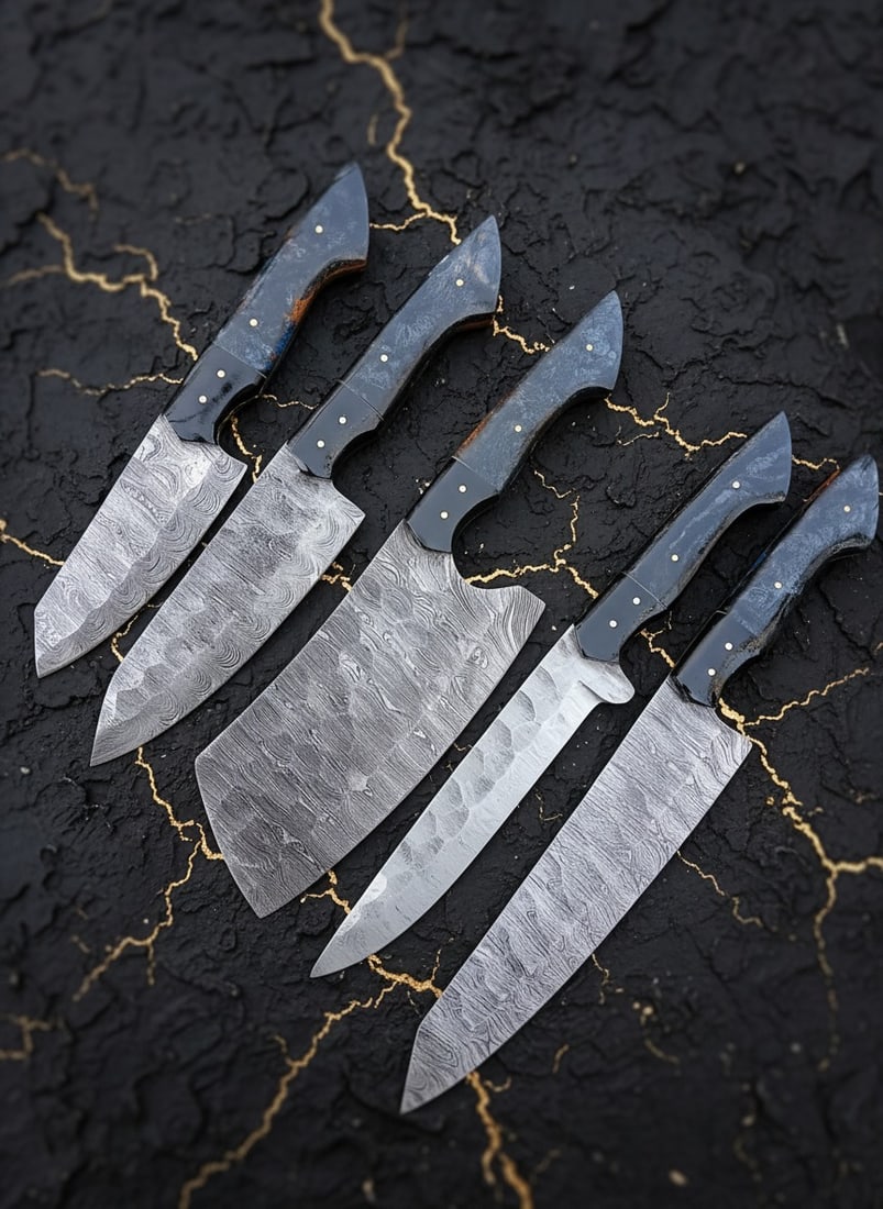Handcrafted Damascus Steel Kitchen Chef Knife Set Professional Cutlery - 5