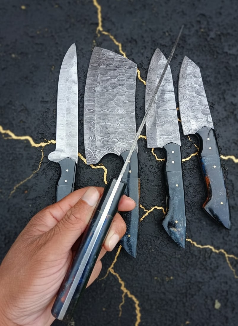 Handcrafted Damascus Steel Kitchen Chef Knife Set Professional Cutlery - 6