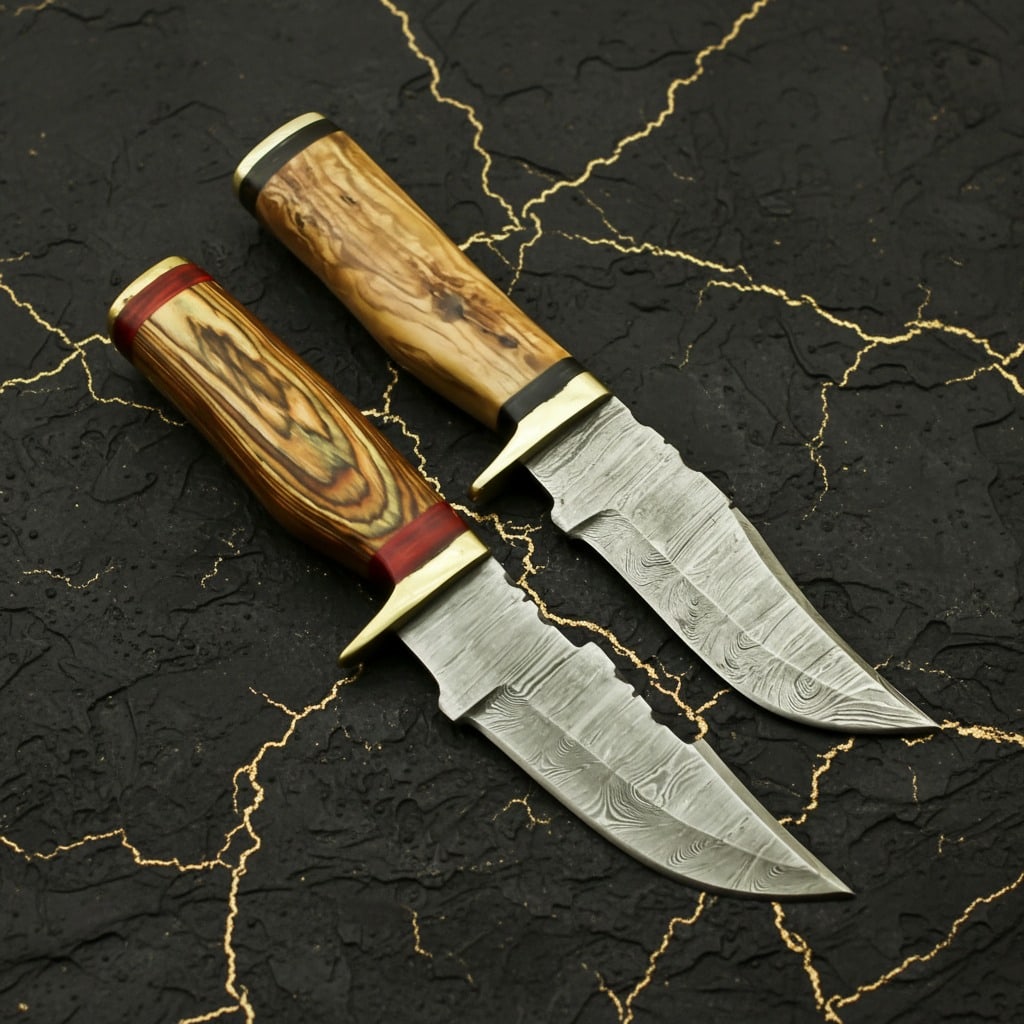 Handmade Damascus Steel Skinning Knife Fixed Blade Hunting Tool with Sheath - 2