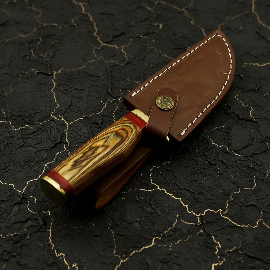 Handmade Damascus Steel Skinning Knife Fixed Blade Hunting Tool with Sheath - 7