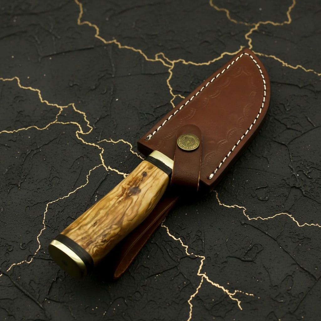 Handmade Damascus Steel Skinning Knife Fixed Blade Hunting Tool with Sheath - 8