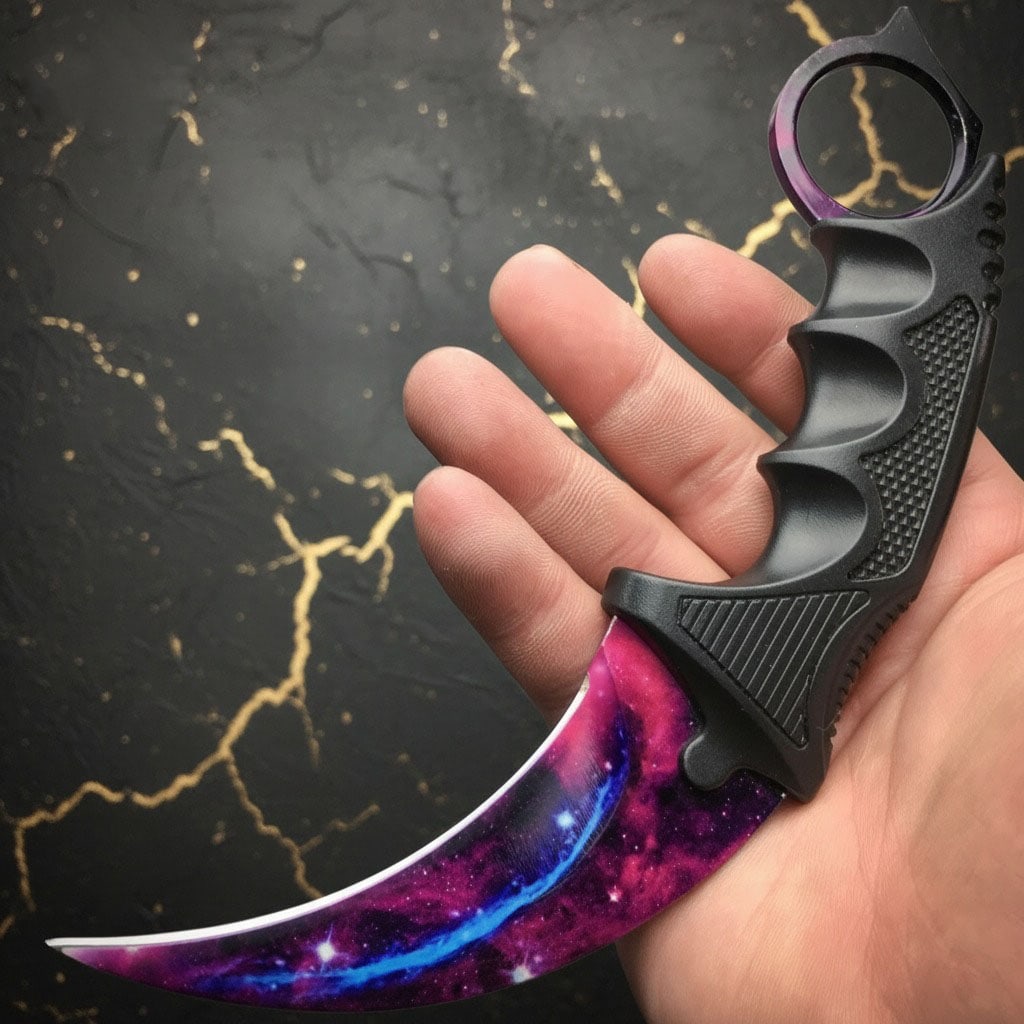 Survival Fixed Blade Karambit Knife Nebula Pattern Neck Sheath Hunting Tool - 2