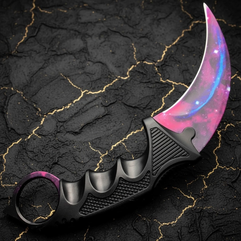 Survival Fixed Blade Karambit Knife Nebula Pattern Neck Sheath Hunting Tool - 3