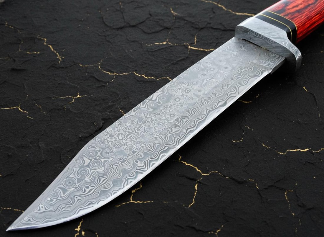 Custom Forged Damascus Steel Bowie Knife 13.5" with Stag Horn & Wood Handle for Hunting - 9
