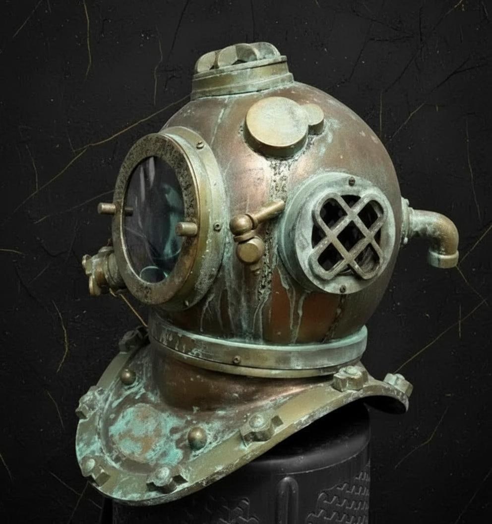 Mark V US Navy Style Diving Helmet 18" Full Size Antique Copper Finish Collectible - 6