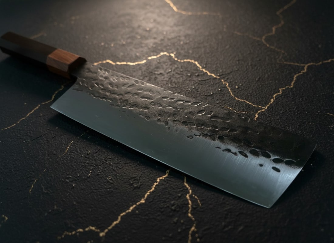 7" Hammered Vegetable Cleaver, 9Cr18 Steel Kurouchi Nakiri, Wood Handle - 7