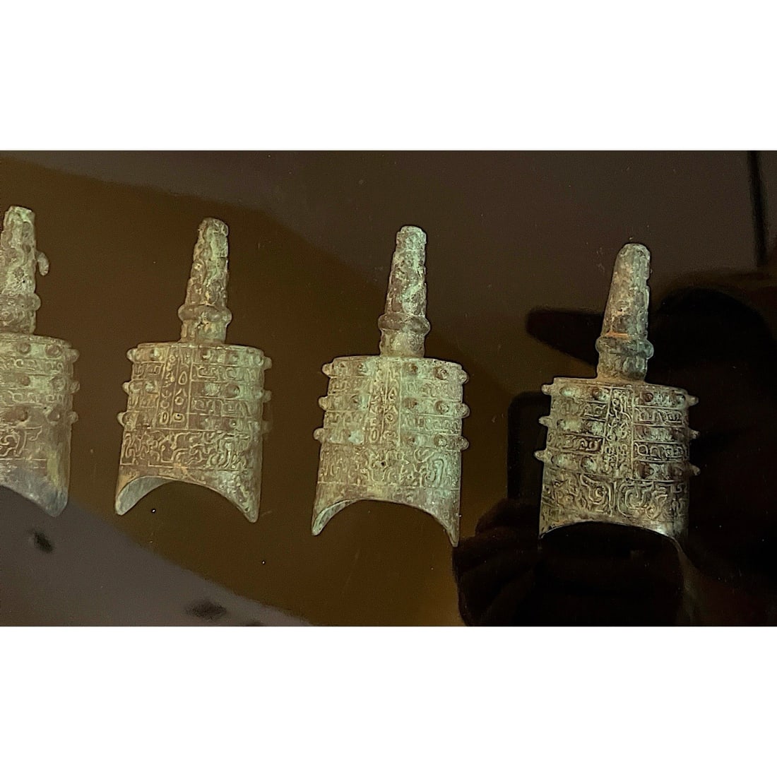 Set of 5 Vintage Bronze Bianzhong Bells Framed Chinese Meditation Decor - 2