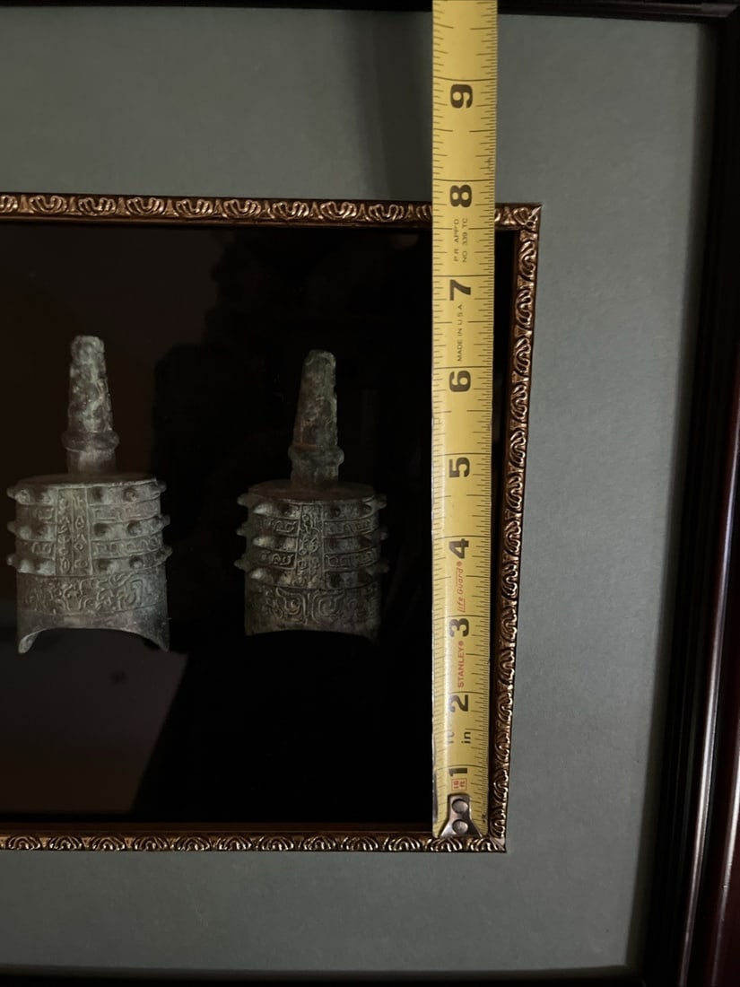 Set of 5 Vintage Bronze Bianzhong Bells Framed Chinese Meditation Decor - 7