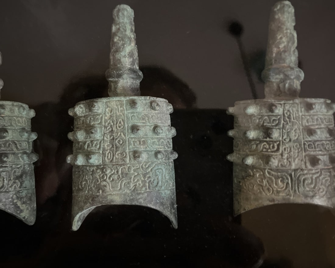 Set of 5 Vintage Bronze Bianzhong Bells Framed Chinese Meditation Decor - 8