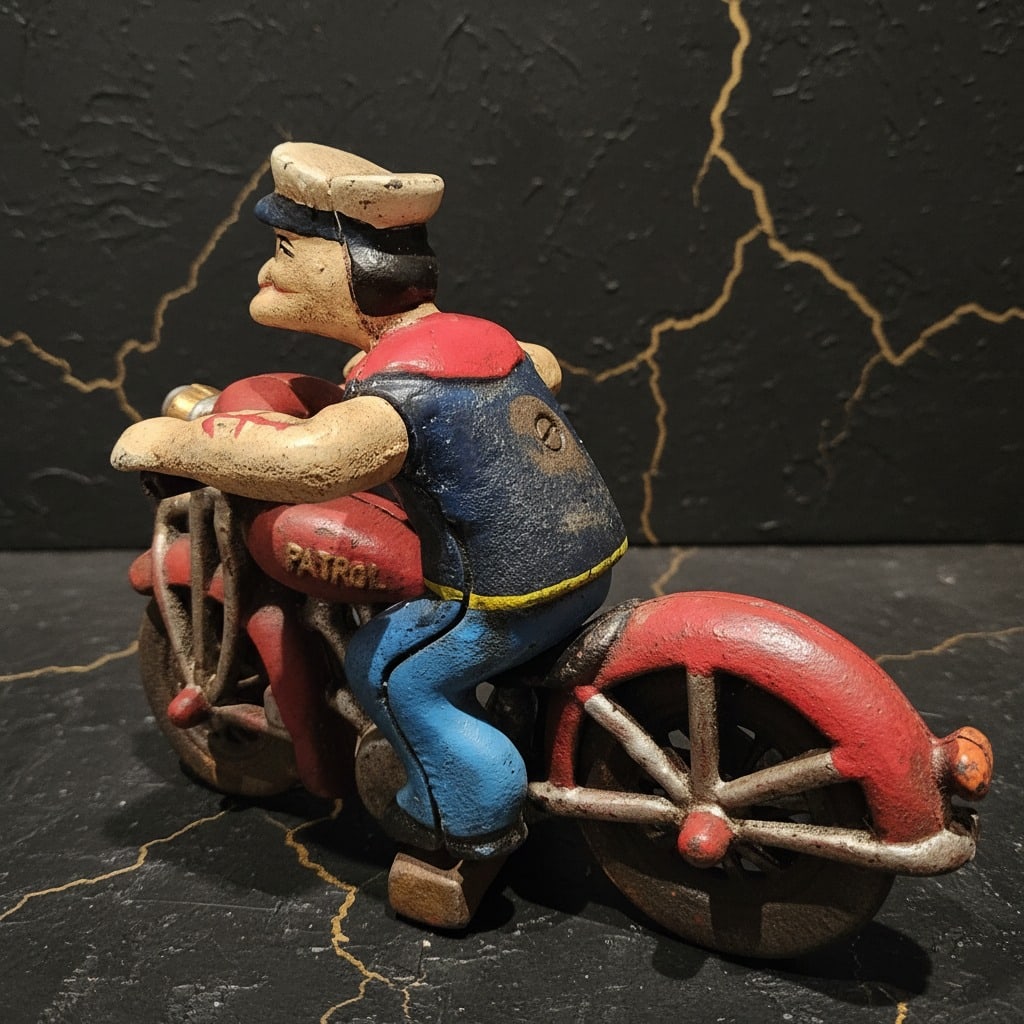 8" Heavy Cast Iron Motorbike Figurine Patrol Officer Vintage Style Decor - 2