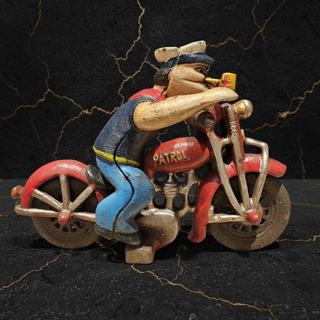 8" Heavy Cast Iron Motorbike Figurine Patrol Officer Vintage Style Decor - 3