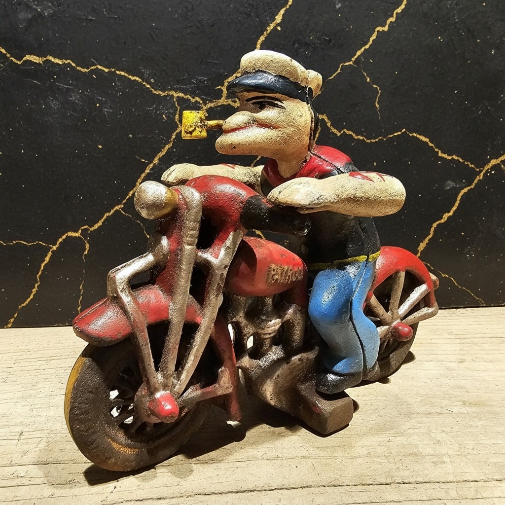 8" Heavy Cast Iron Motorbike Figurine Patrol Officer Vintage Style Decor - 4