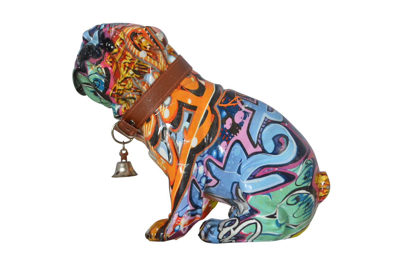 Graffiti Bulldog made of resin Statue - Size: 8"L x 4"W x 7"H.: Title:Graffiti Bulldog made of resin Statue - Size: 8"L x 4"W x 7"H. Description:This exquisite resin statue of a bulldog is made using a multicolor resin finish. The unique detail shows the time and