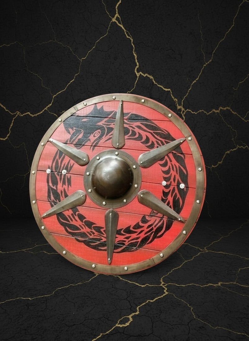 30" Handcrafted Wooden Viking Shield Battle Ready Medieval Combat Gear - 2