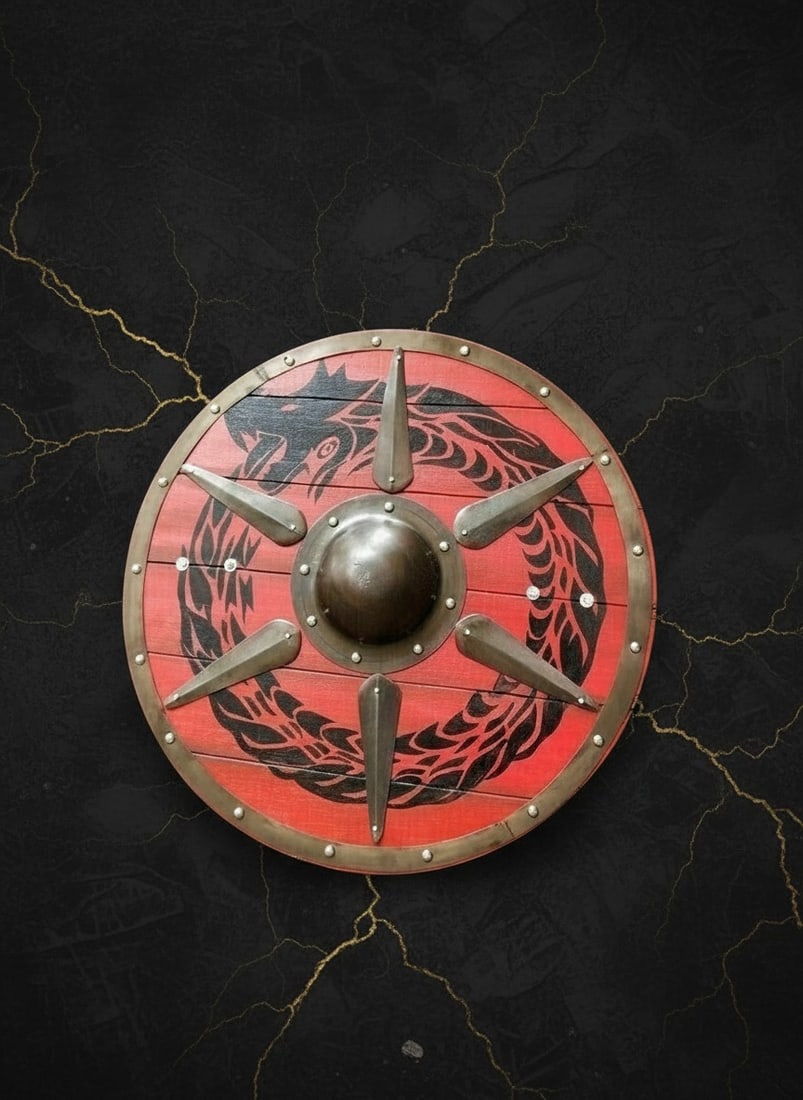 30" Handcrafted Wooden Viking Shield Battle Ready Medieval Combat Gear - 3