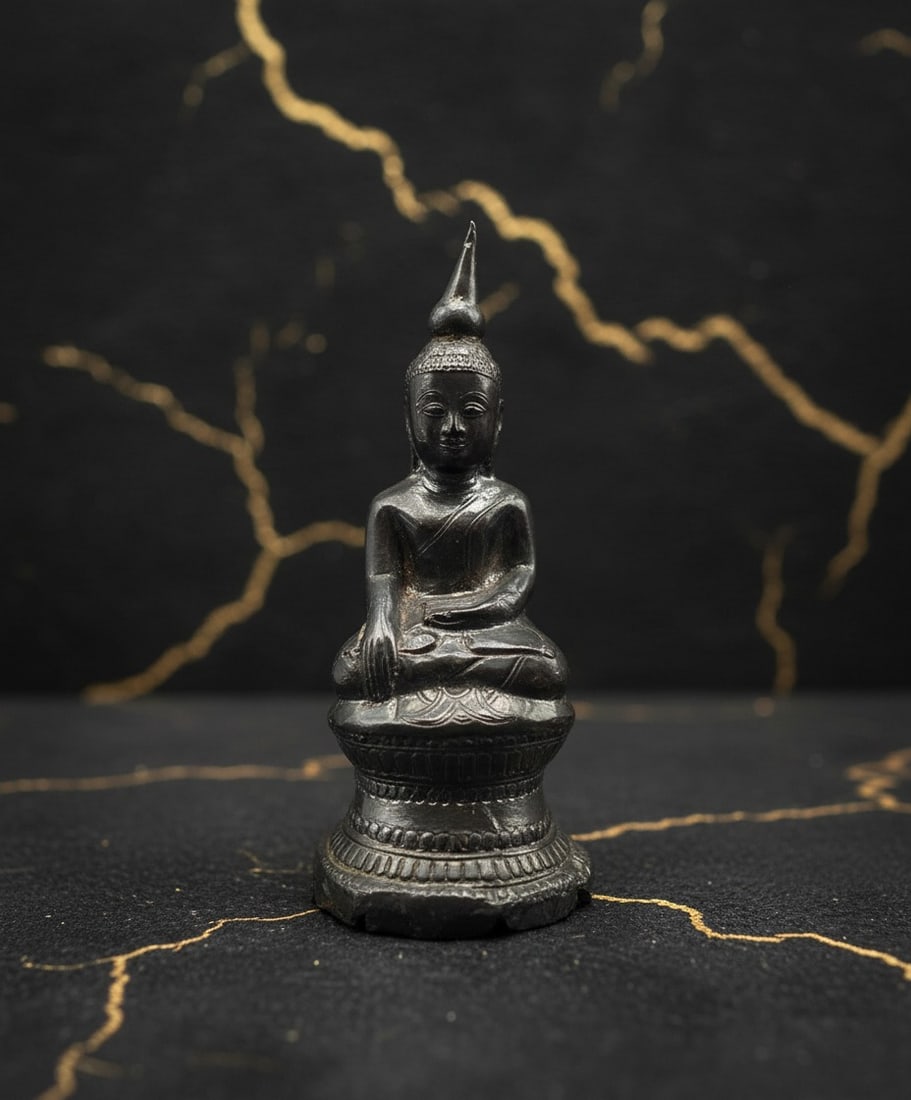 19th Century Thai Hand-Hammered Silver Buddha Temple Votive Statue: Title:19th Century Thai Hand-Hammered Silver Buddha Temple Votive Statue Description:This antique Thai hammered silver temple Buddha votive figure dates to the 19th century or earlier. The piece is cr