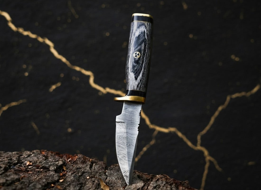 Handcrafted Damascus Steel Skinner Hunting Knife With Wood Handle and Sheath - 5