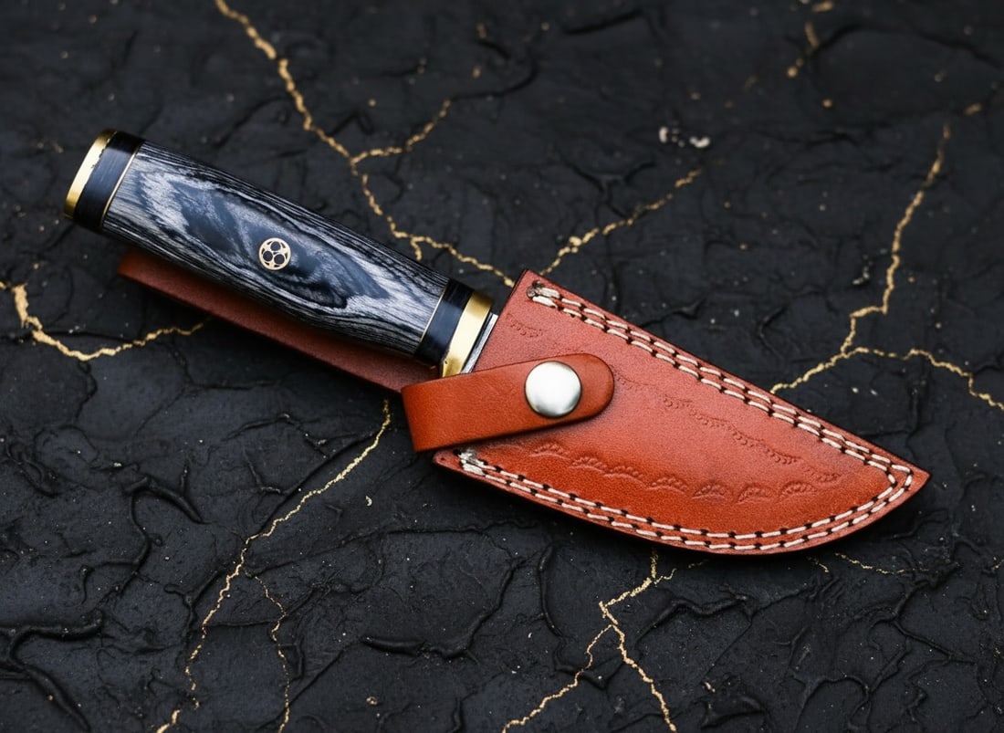 Handcrafted Damascus Steel Skinner Hunting Knife With Wood Handle and Sheath - 6