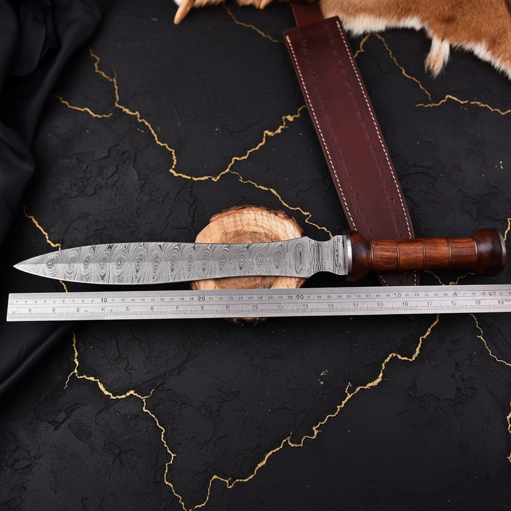 Hand-Forged Damascus Steel Gladiator Sword with Leather Sheath Blade - 3