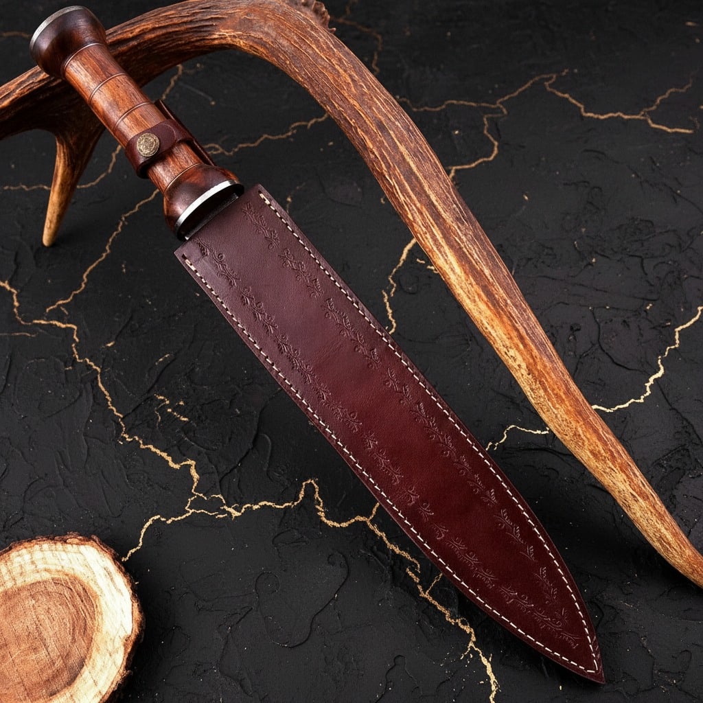 Hand-Forged Damascus Steel Gladiator Sword with Leather Sheath Blade - 4