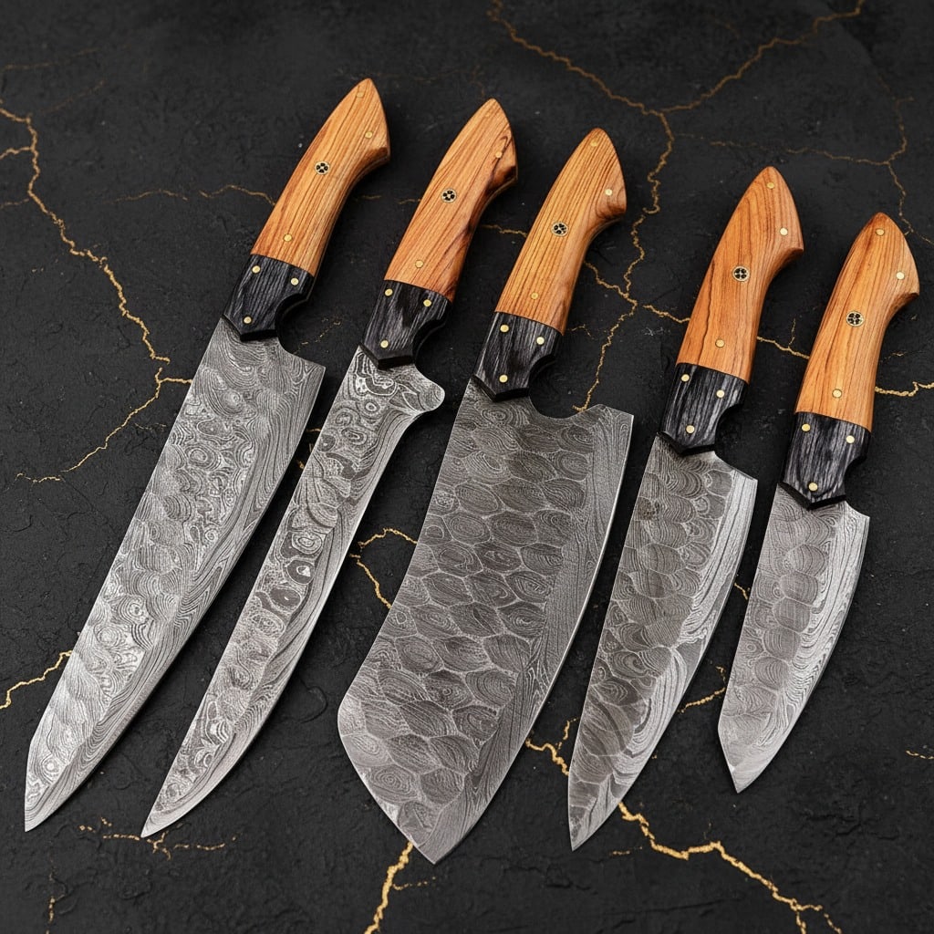 Hand-Forged Damascus Steel Kitchen Knife Set Professional Culinary Cutlery - 2