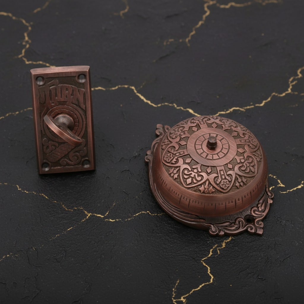 Vintage Victorian Style Bronze Twist Doorbell Hand Crank Mechanical Bell - 2