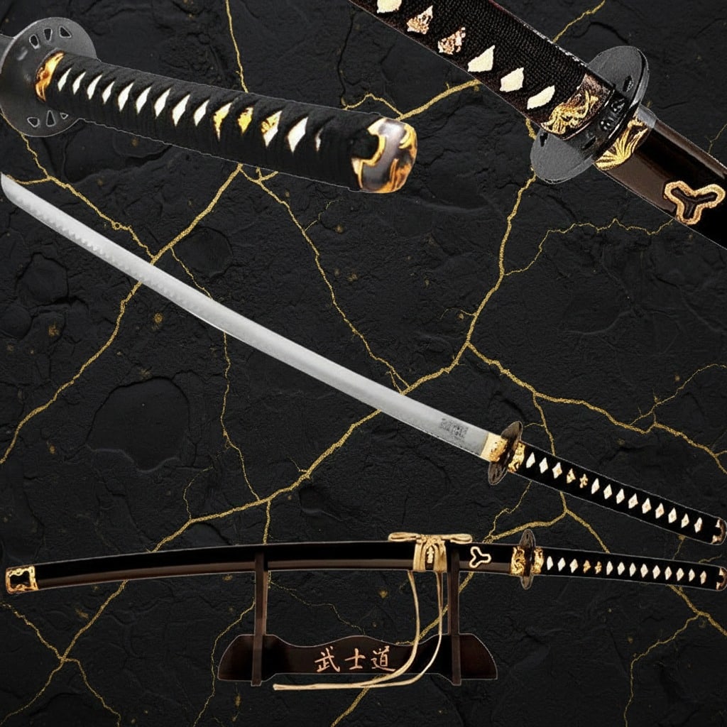 Movie Replica Katana Bride Sword Lion Engraved Blade with Display Stand - 2
