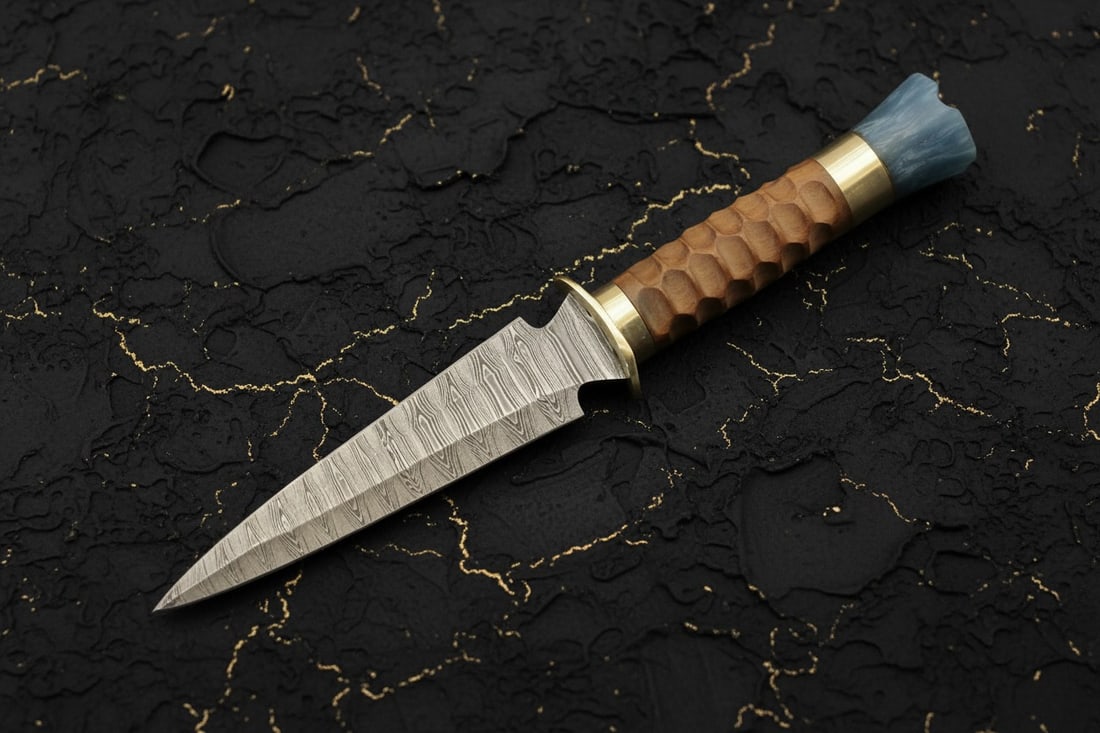 Handcrafted Damascus Steel Dagger Knife with Polished Wood Handle (1 of 5)