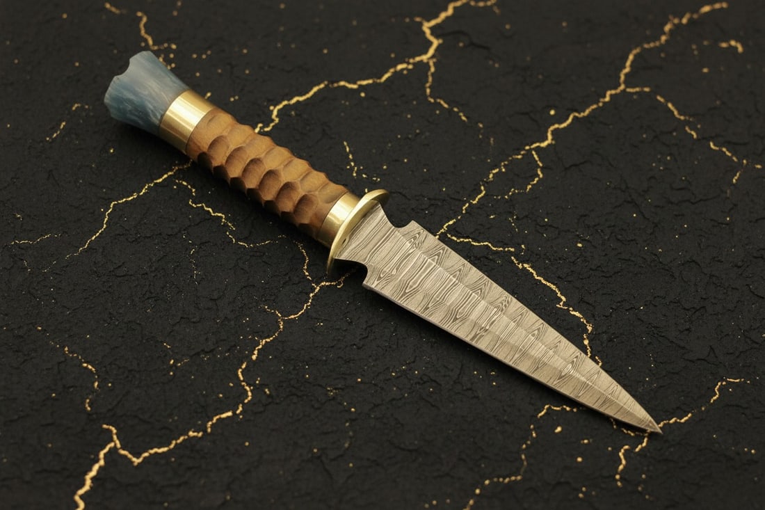 Handcrafted Damascus Steel Dagger Knife with Polished Wood Handle - 2