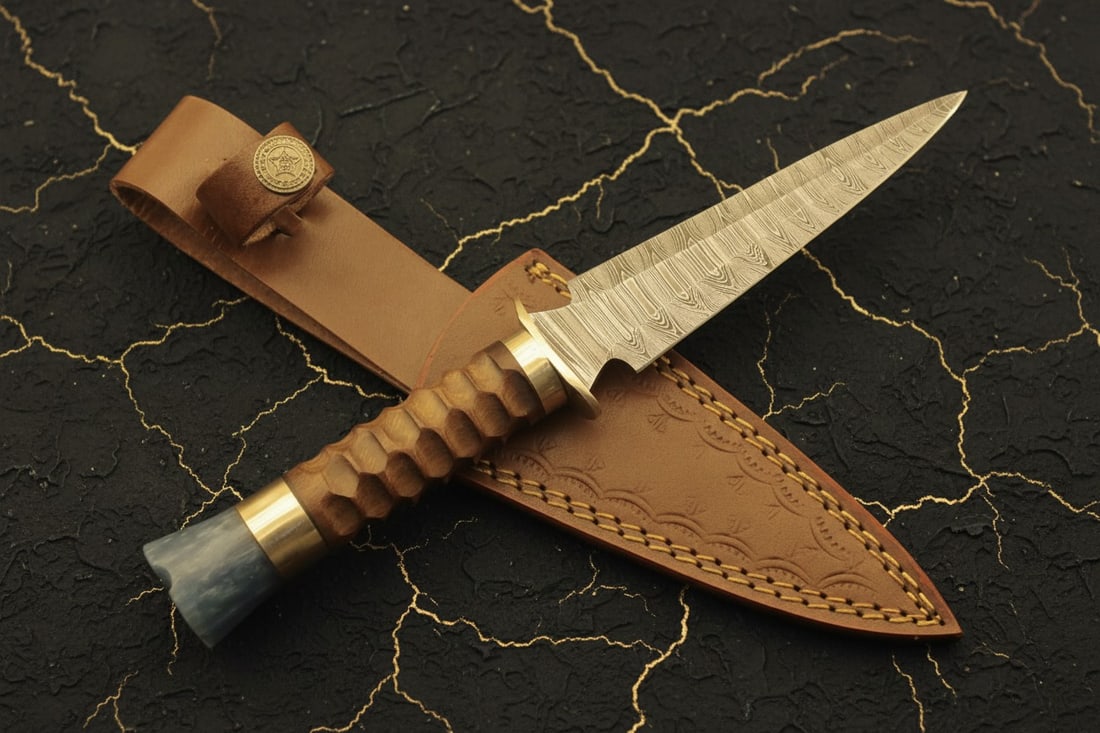 Handcrafted Damascus Steel Dagger Knife with Polished Wood Handle - 4