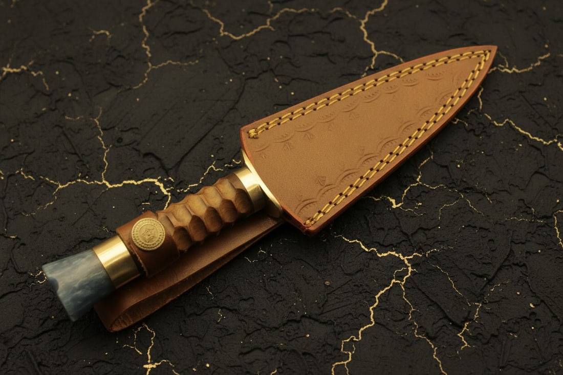 Handcrafted Damascus Steel Dagger Knife with Polished Wood Handle - 5