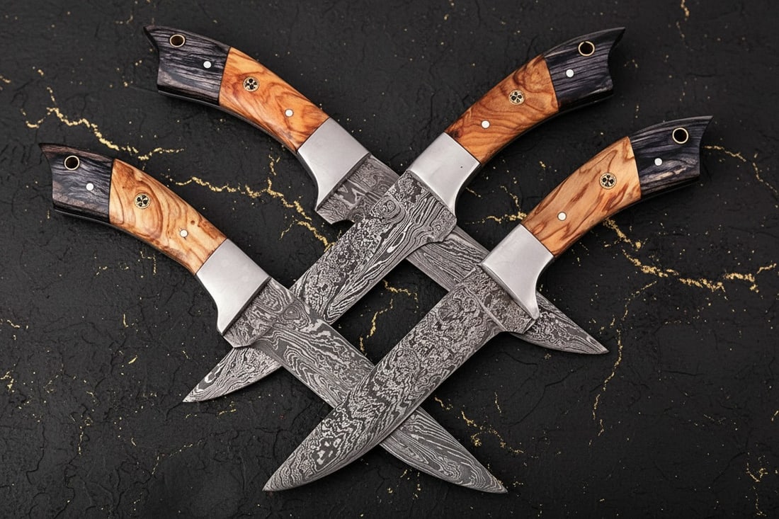 Handmade Damascus Steel Chef Knife Set Custom Forged Kitchen Cutlery - 4