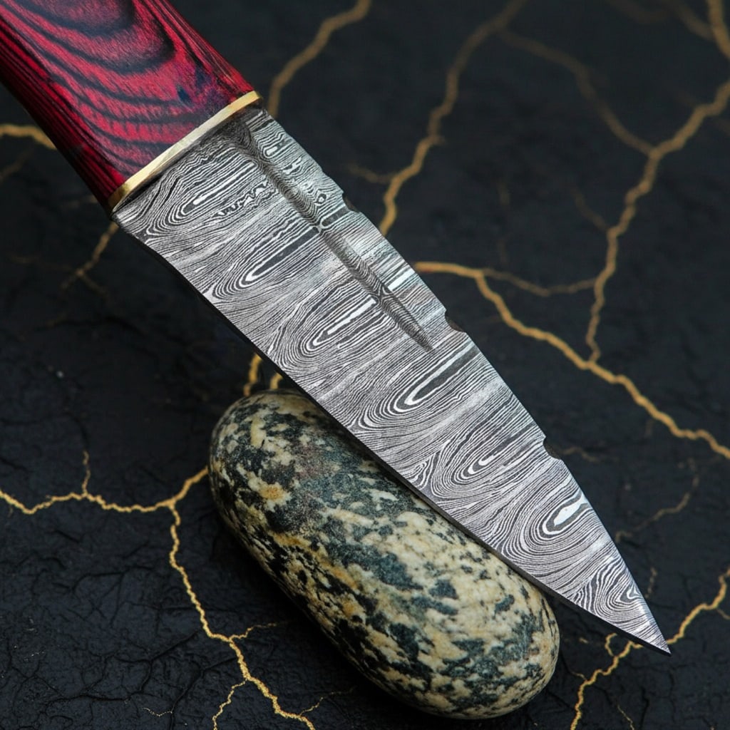 Hand-Forged Damascus Steel Scottish Sgian Dubh Knife with Leather Sheath - 3
