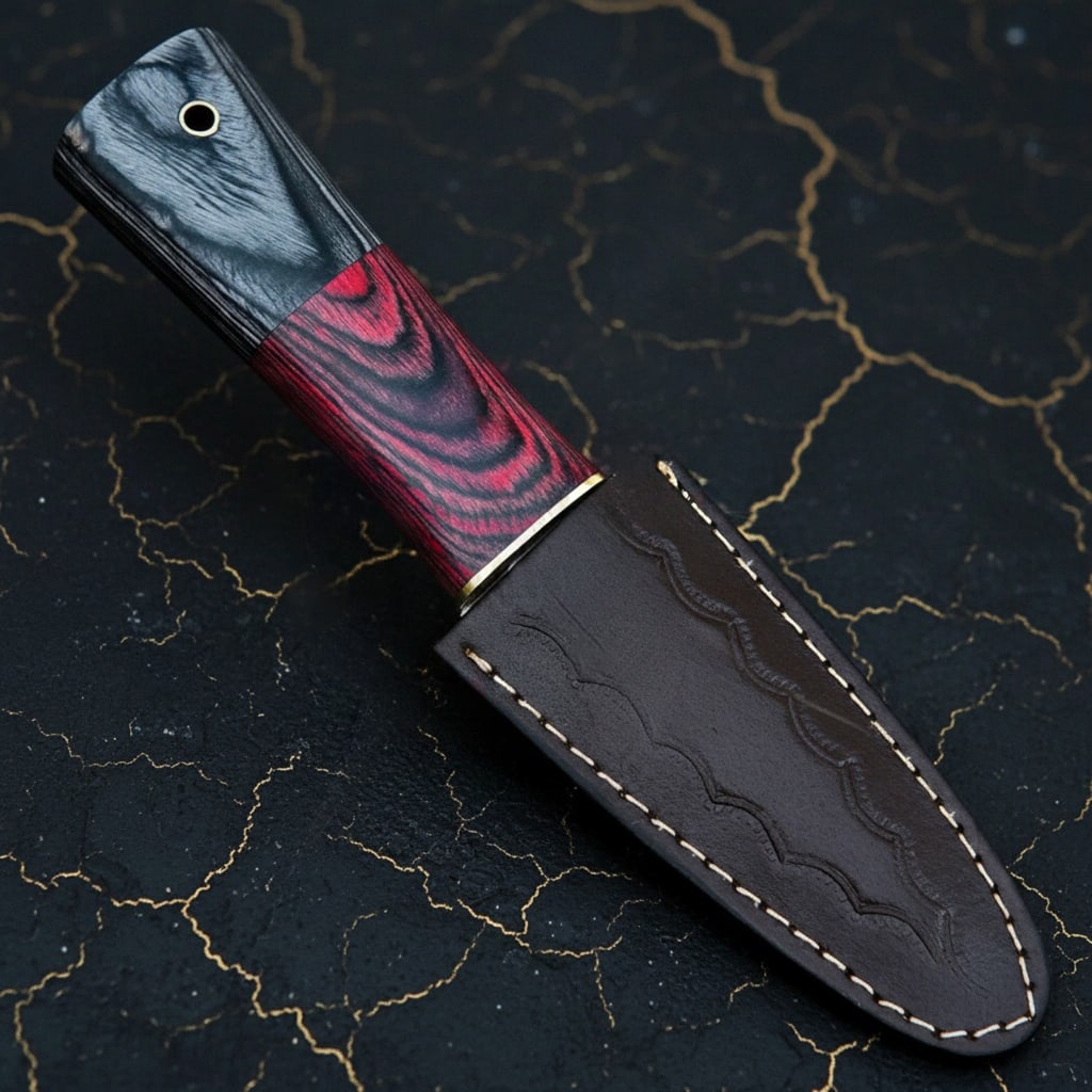 Hand-Forged Damascus Steel Scottish Sgian Dubh Knife with Leather Sheath - 6