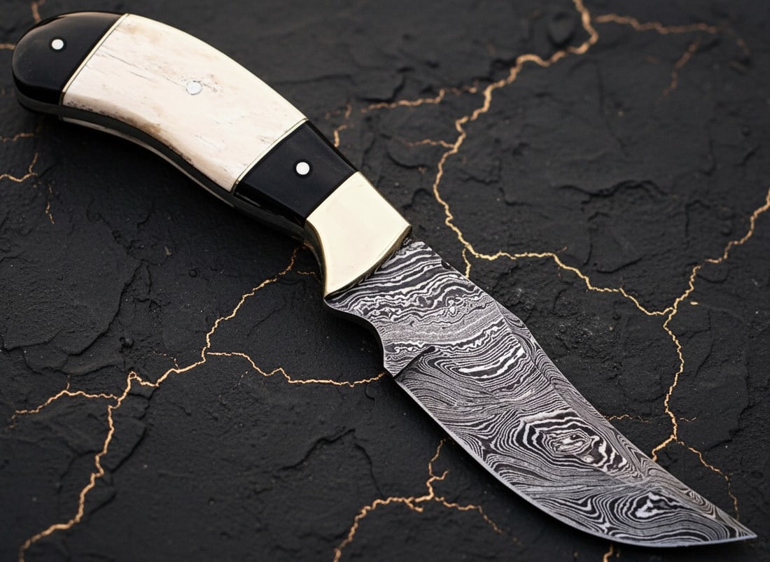 Handmade Damascus Steel Hunting Knife Buffalo Horn Handle Fixed Blade White - 2