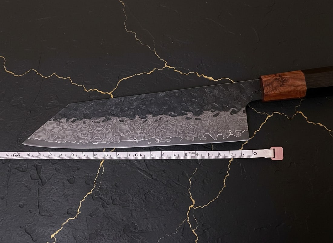 3pc Hammered Damascus Steel Chef Knife Set, Kiritsuke Gyuto Nakiri Professional - 10