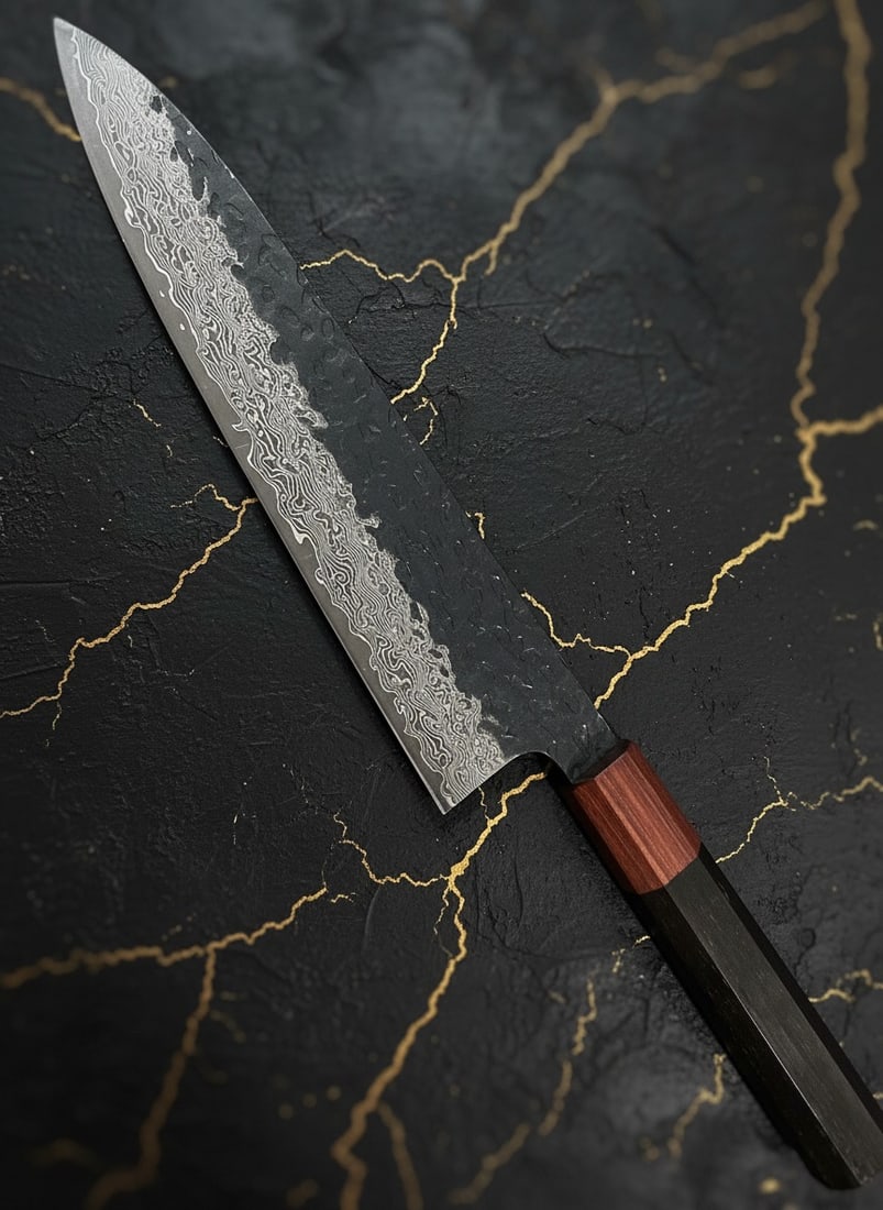 3pc Hammered Damascus Steel Chef Knife Set, Kiritsuke Gyuto Nakiri Professional - 13