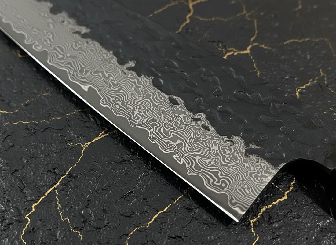 3pc Hammered Damascus Steel Chef Knife Set, Kiritsuke Gyuto Nakiri Professional - 17