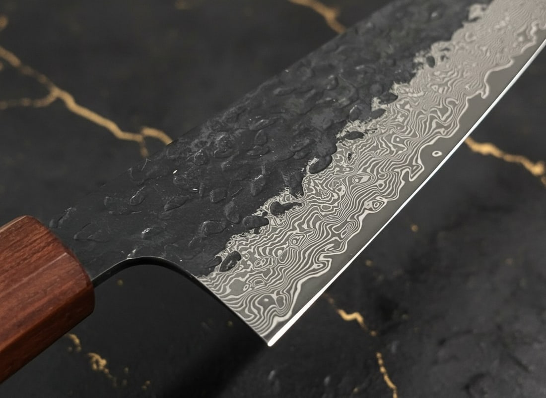 3pc Hammered Damascus Steel Chef Knife Set, Kiritsuke Gyuto Nakiri Professional - 19