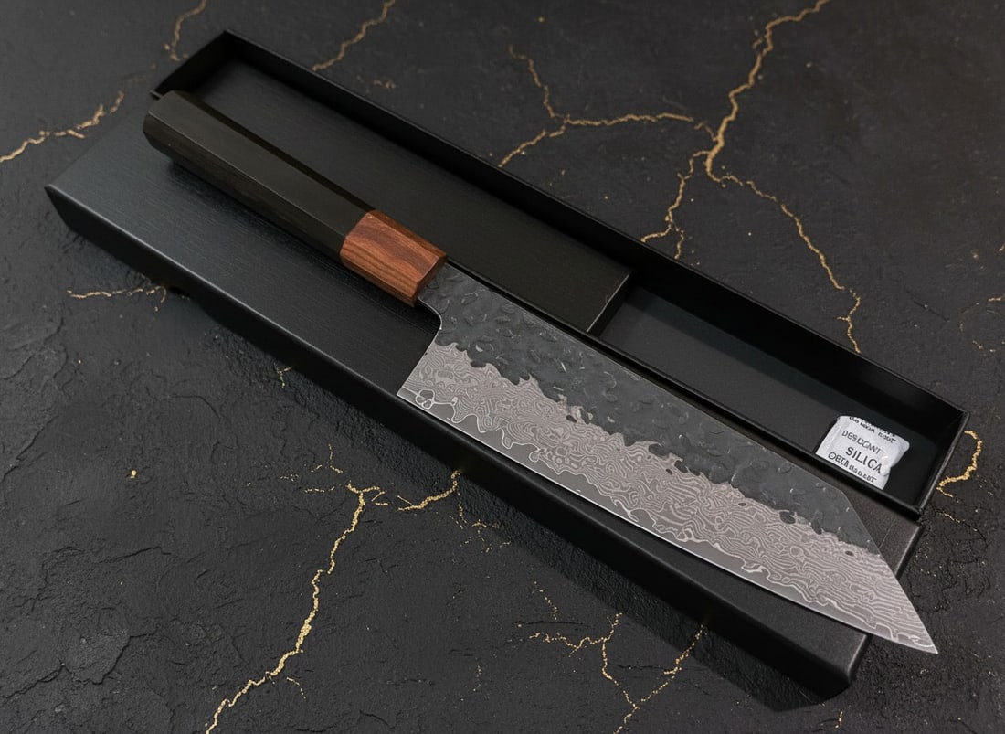 3pc Hammered Damascus Steel Chef Knife Set, Kiritsuke Gyuto Nakiri Professional - 8